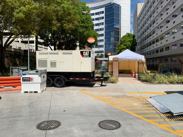 At Orlando Health, the Power Systems Rental team deployed 200 kW of generator power to a surge tent for overflow patients being tested for COVID-19. In addition, a 250-gallon auxiliary fuel cell, 2x10 ton AC's & distro for medical equipment inside the tent.